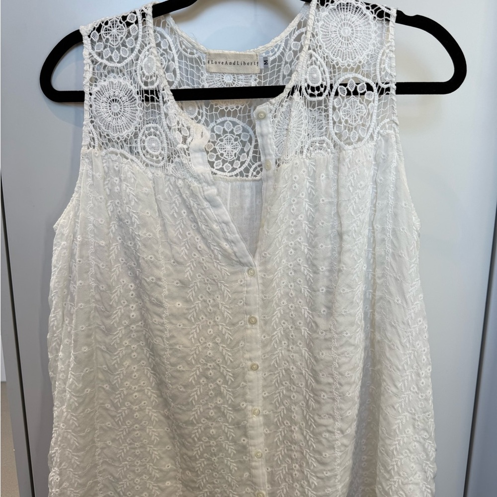 Lavender & Light White Lace Button-Down Blouse